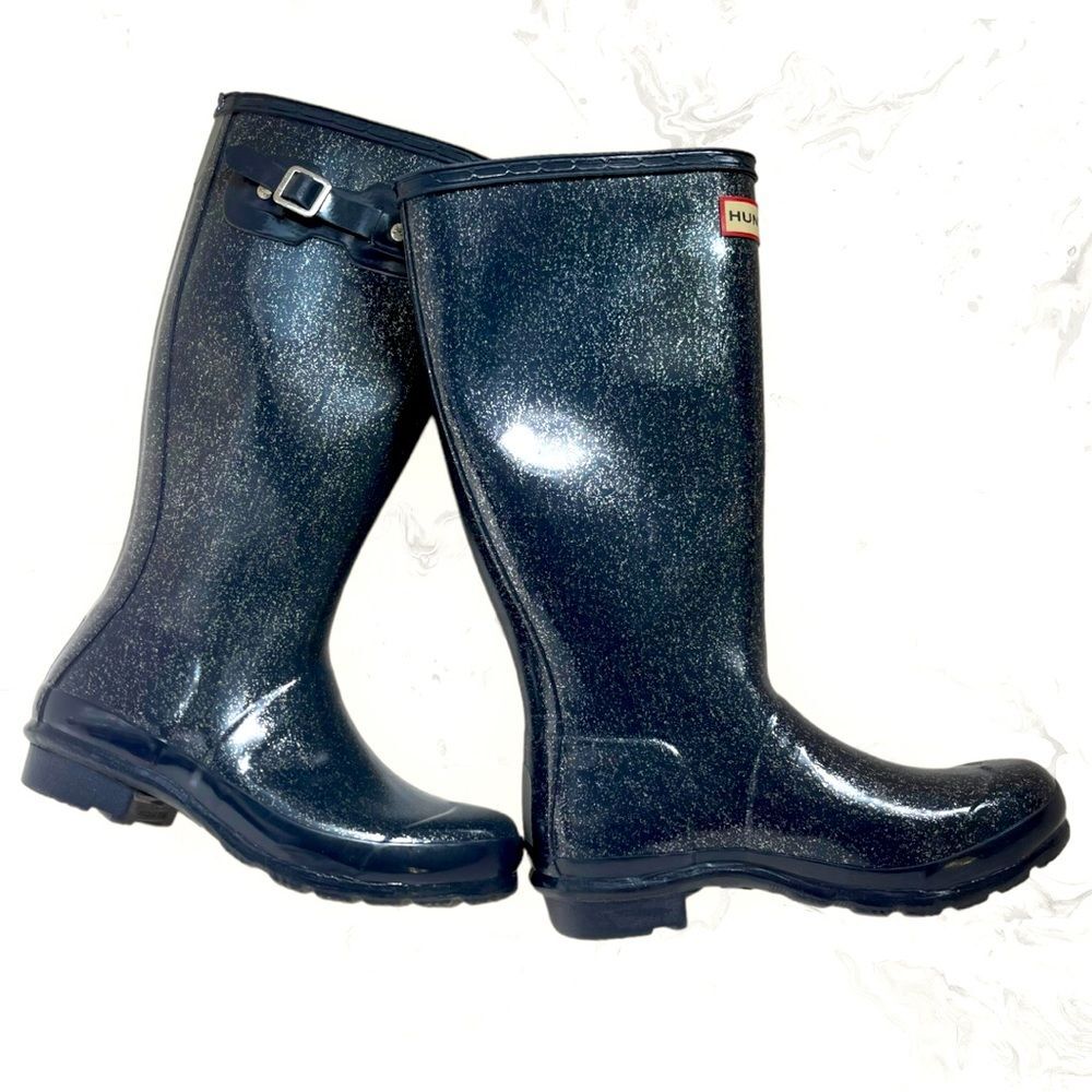 Unisex Navy Glitter Hunter Wellie boots